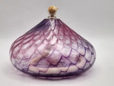 Feathered Art Glass Pink And Purple Oil Lamp Hand Blown With Wick
