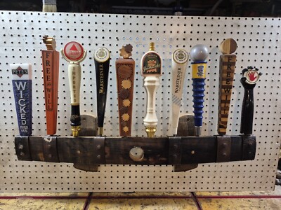 Oak Whiskey Barrel Stave 10 Beer Tap Handle Wall Display  Hole And Rivets