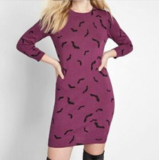 NEW Bat Dress Knit Modcloth Purple Maroon Goth Witch Midi Sweater Bunny Small