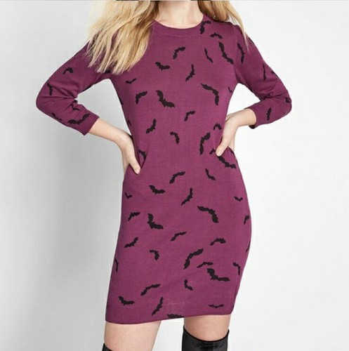 NEw Bat Dress Sheer Blk Purple Knit 