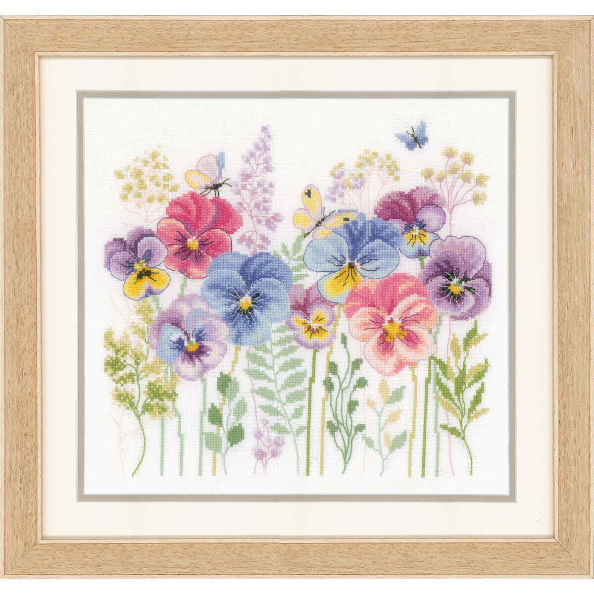 Vervaco counted cross stitch kit ""Pansies and Grasses, Aida"", 29x28cm, DIY