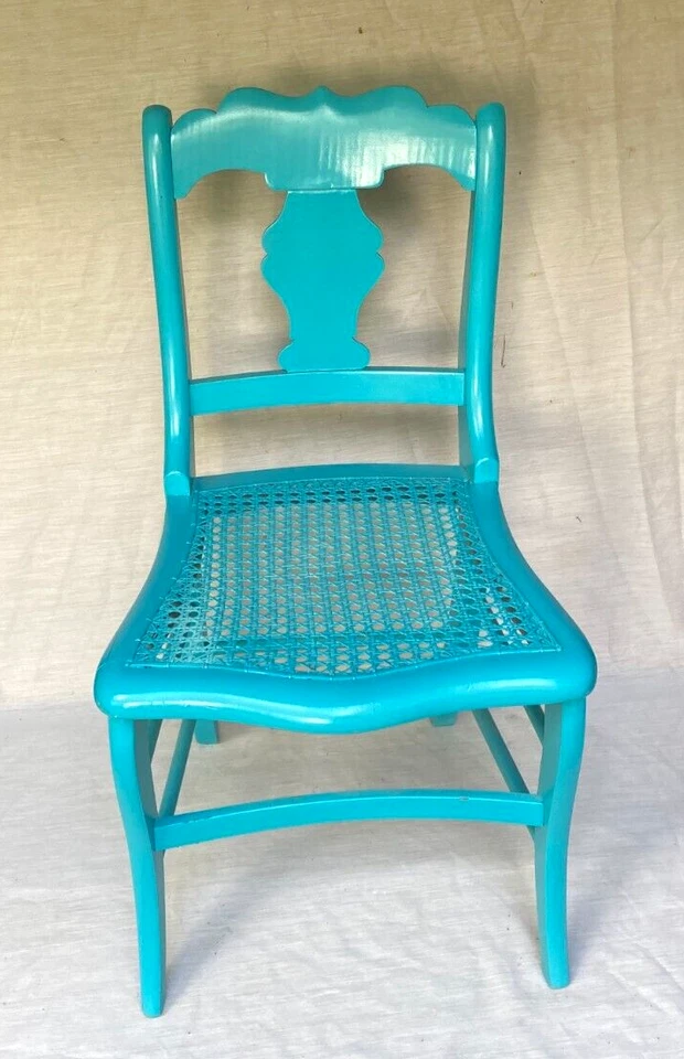 Антикварное/винтажное синее окрашенное деревянное кресло-сиденье с Т-образной спинкой - уникальное - Изображение 2 из 3