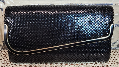 Vtg Black w/ Gold Detail Rizman Ruzaini RR Clutch Purse w/ Shoulder Strap (read)
