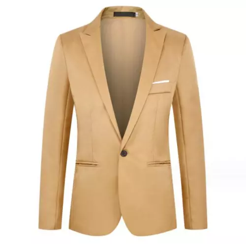 Men's Lapel Blazer Jacket One Button Suit Solid Long sleeve New Coats Fashion - Picture 2 of 25