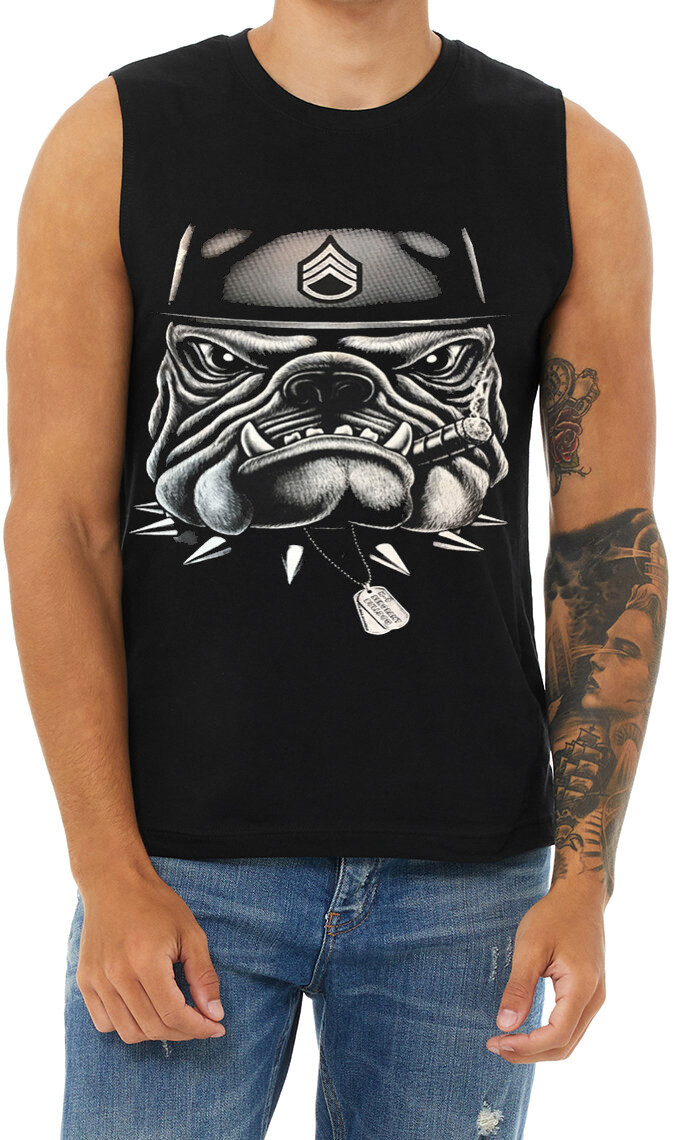 Drill Sergeant Bulldog T-shirt Muscle Tee Sleeveless Shirt Mens Graphic Tees-image