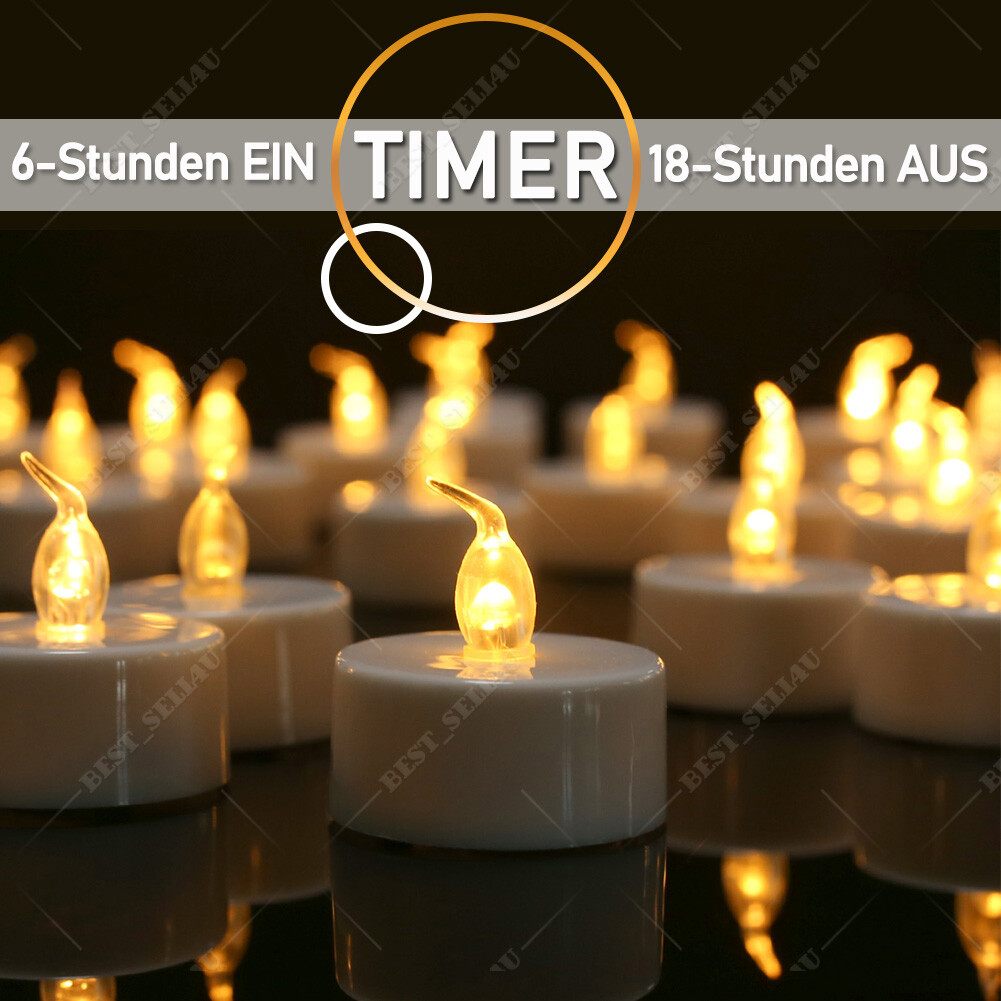12er LED Teelichter mit Timer 6 Stunden flackernd Kerzen Teelicht mit Batterie