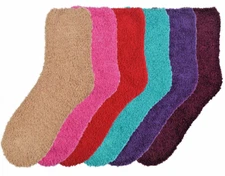 6 Pairs Women Plain Warm Winter Slipper Cozy Fuzzy Stripe Slipper Socks Bulk