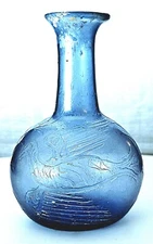ANCIENT (ISLAMIC?) GLASS EWER WITH BIRDS AND PLANTS: