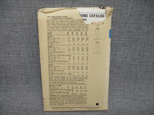 Butterick 3790 Sewing Pattern Men's Shirt Pants Embroidery Transfer size 36 - Picture 2 of 5