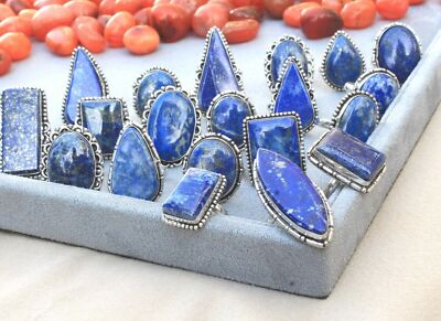 Exclusive Lapis Lazuli Gemstone 925 Sterling Silver Plated Wholesale Lot Rings