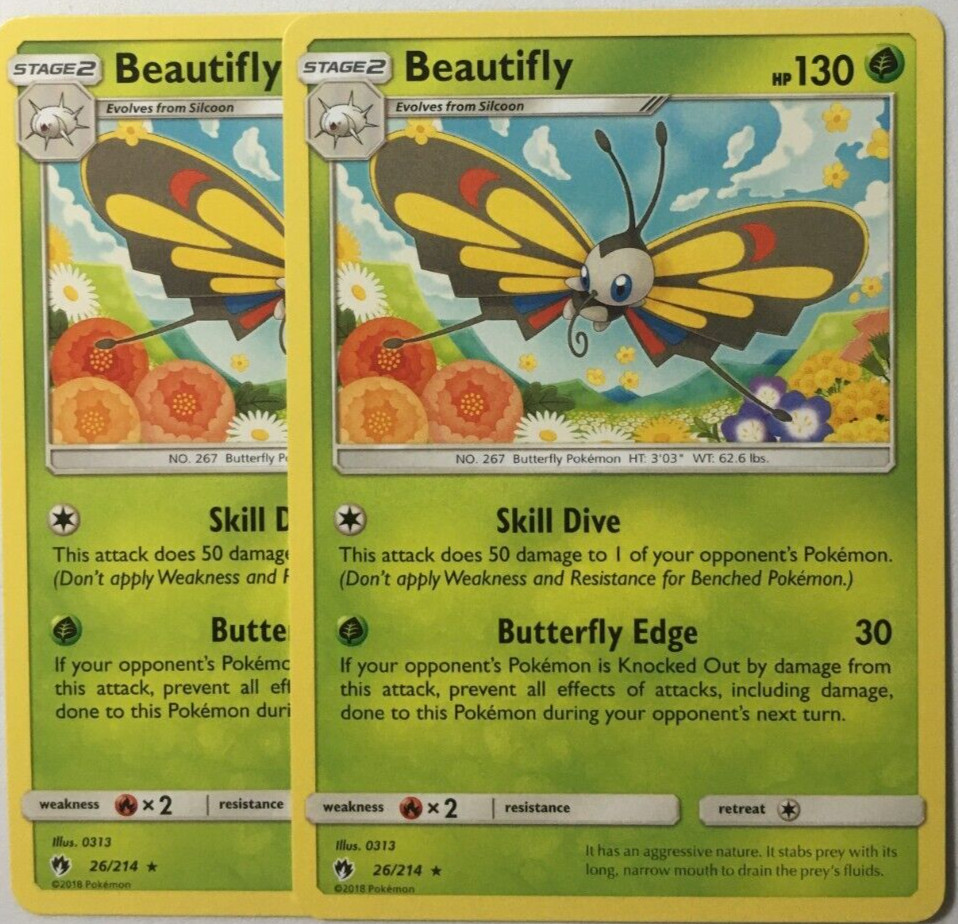 POKEMON 2X BEAUTIFLY 26/214 LOST THUNDER RARE NEAR MINT