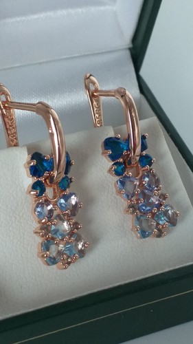 Vintage 1990-s 14 Ct Rolled Gold Aquamarine Zircons Earrings - Hallmarked 585 RG - Picture 4 of 10