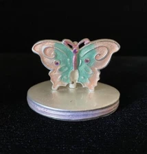 AJMC  Metal Photo Card Holder Pink Peach Teal Glitter Butterfly with Rhinestones