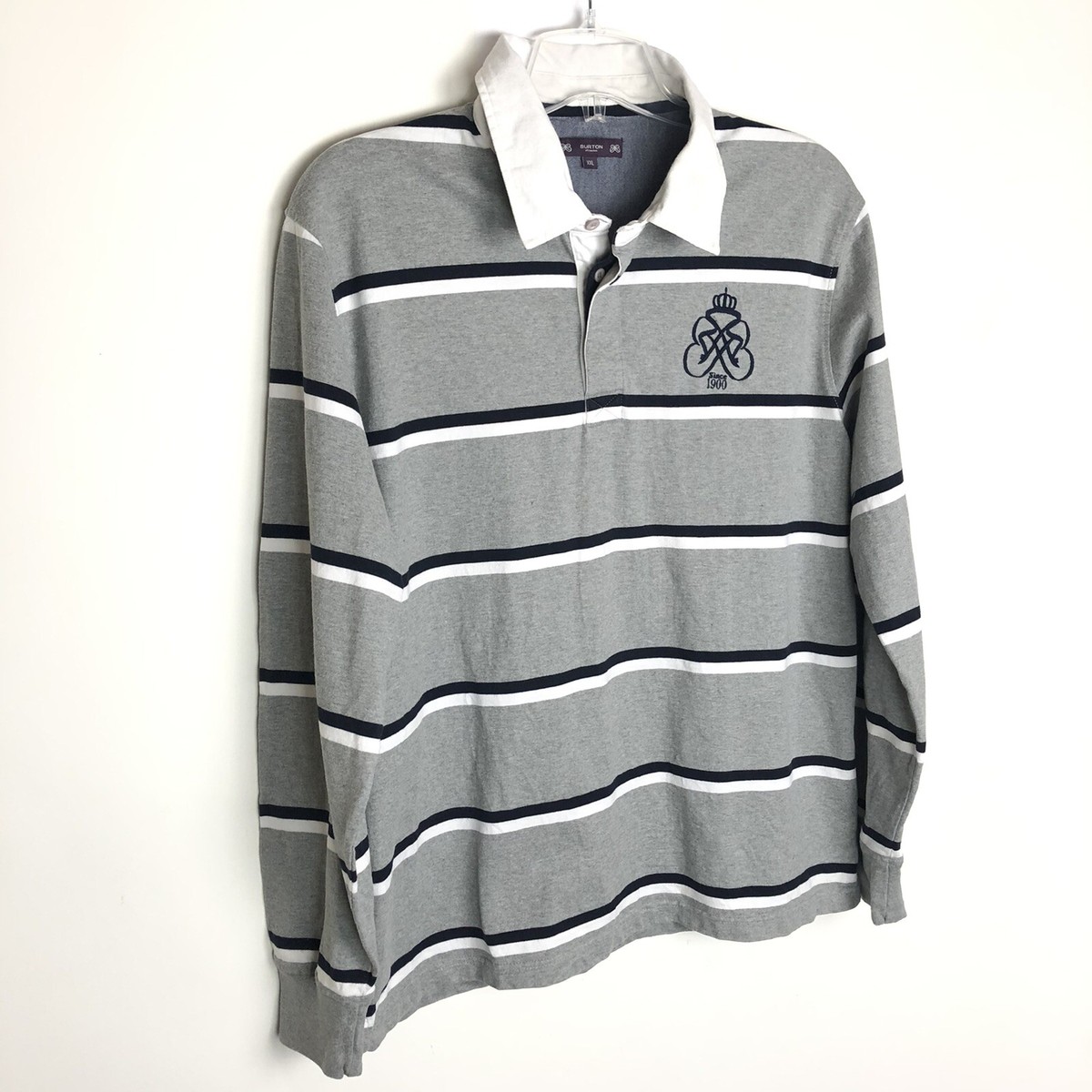 Burton Of London Men's Long Sleeve Polo Stripe Shirt Gray Black