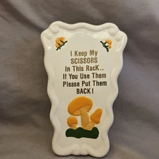 Vtg Scissors Keeper Holder Wall Pocket Ceramic Mushrooms Craft Sewing Room