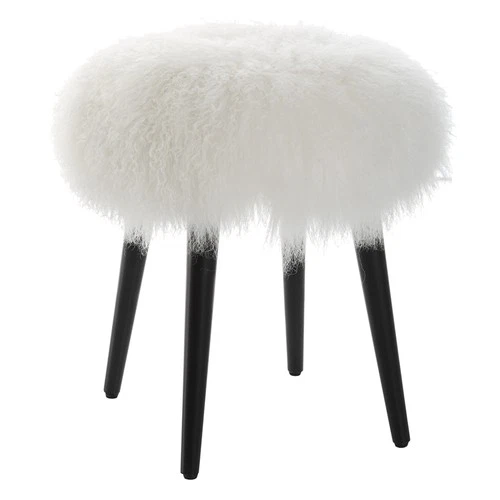 Uttermost 23830 Wooly 17"W Sheepskin Accent Stool - White / Matte Black - Picture 1 of 5