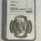 1922-S Peace Dollar CERTIFIED NGC MS 64 Silver Dollar