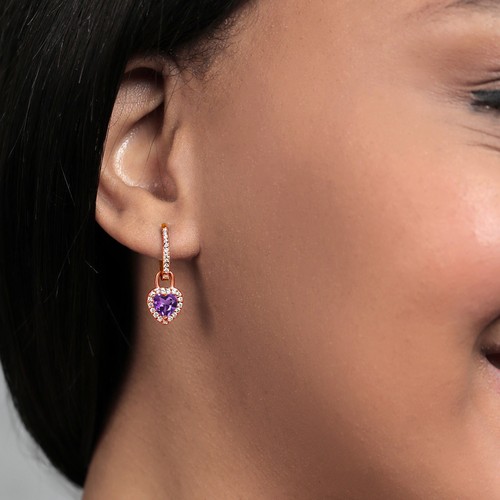 18K Rose Gold Plated Silver White Created Sapphire Dangle Earrings For Women - Picture 4 of 70