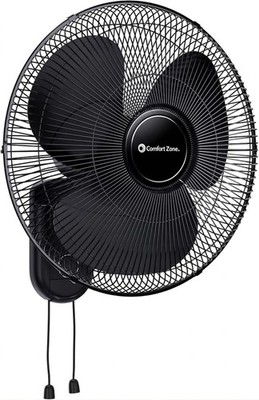 16'' 3-Speed Oscillating Wall Mount Fan,60° Adjustable Tilt, Pull-Chain Co, Black