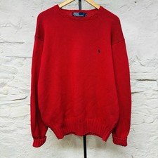 Polo Ralph Lauren Vintage 90s Chunky Knit 100 Cotton Red Sweater Pony Mens XL