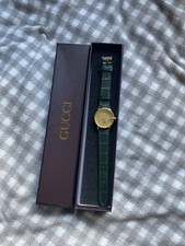 Vintage Gucci Quartz Watch – Gold Dial & Green Leather Strap | Boxed | RRP £150+