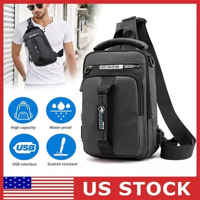 Anti-theft Chest Shoulder Messenger Backpack Men Sling Crossbody Bag USB Port US