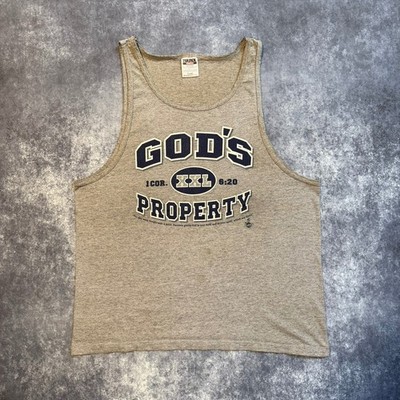 Vintage Tultex Gods Property 1 Cor 6:20 Christian Tank Top Mens XL Gray Heather