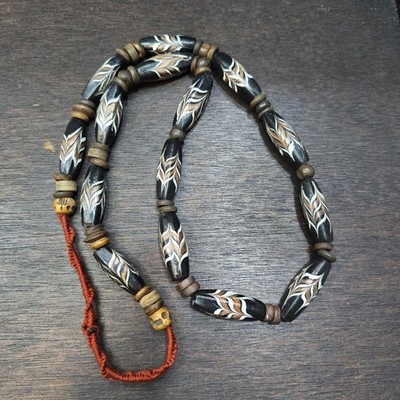 Vintage fancy feather venetian style glass and tibetan bone beads necklaceGift