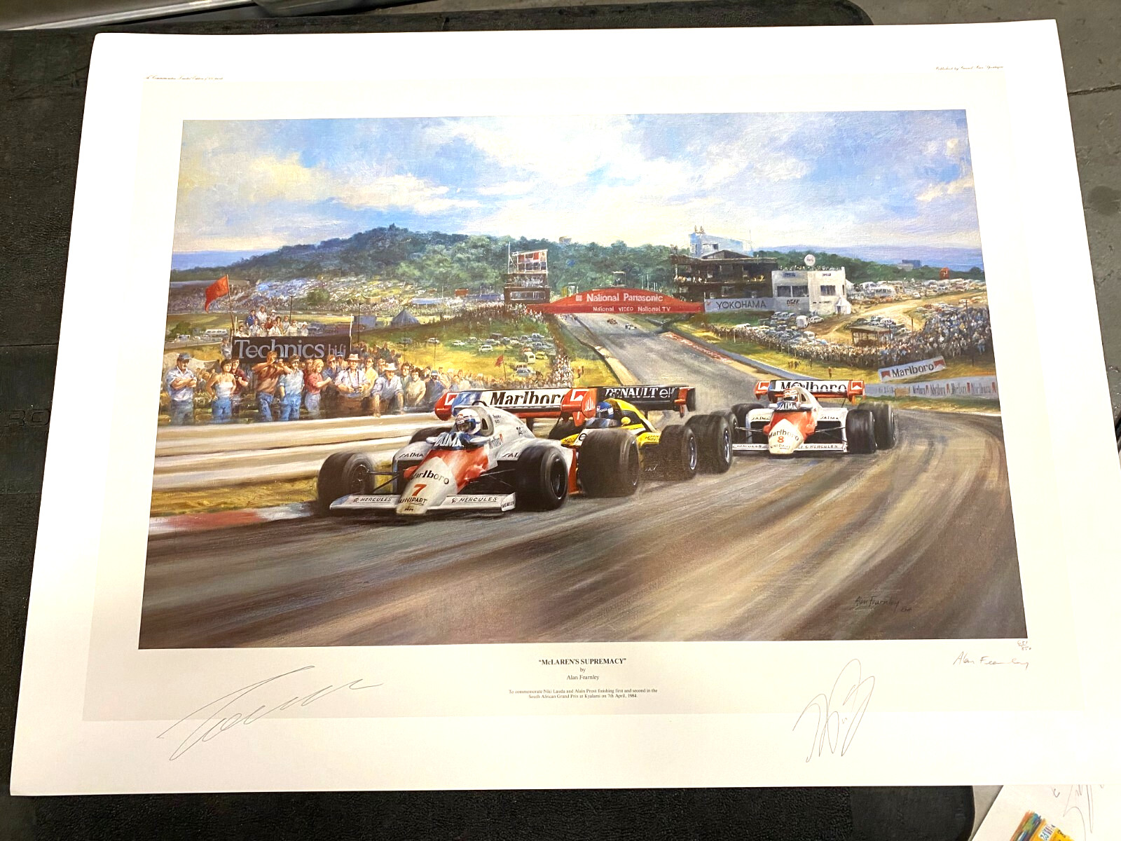McLAREN'S SUPREMACY PRINT SIGNED BY NIKI LAUDA, ALAIN PROST,ALAN FEARNLEY ARTIST