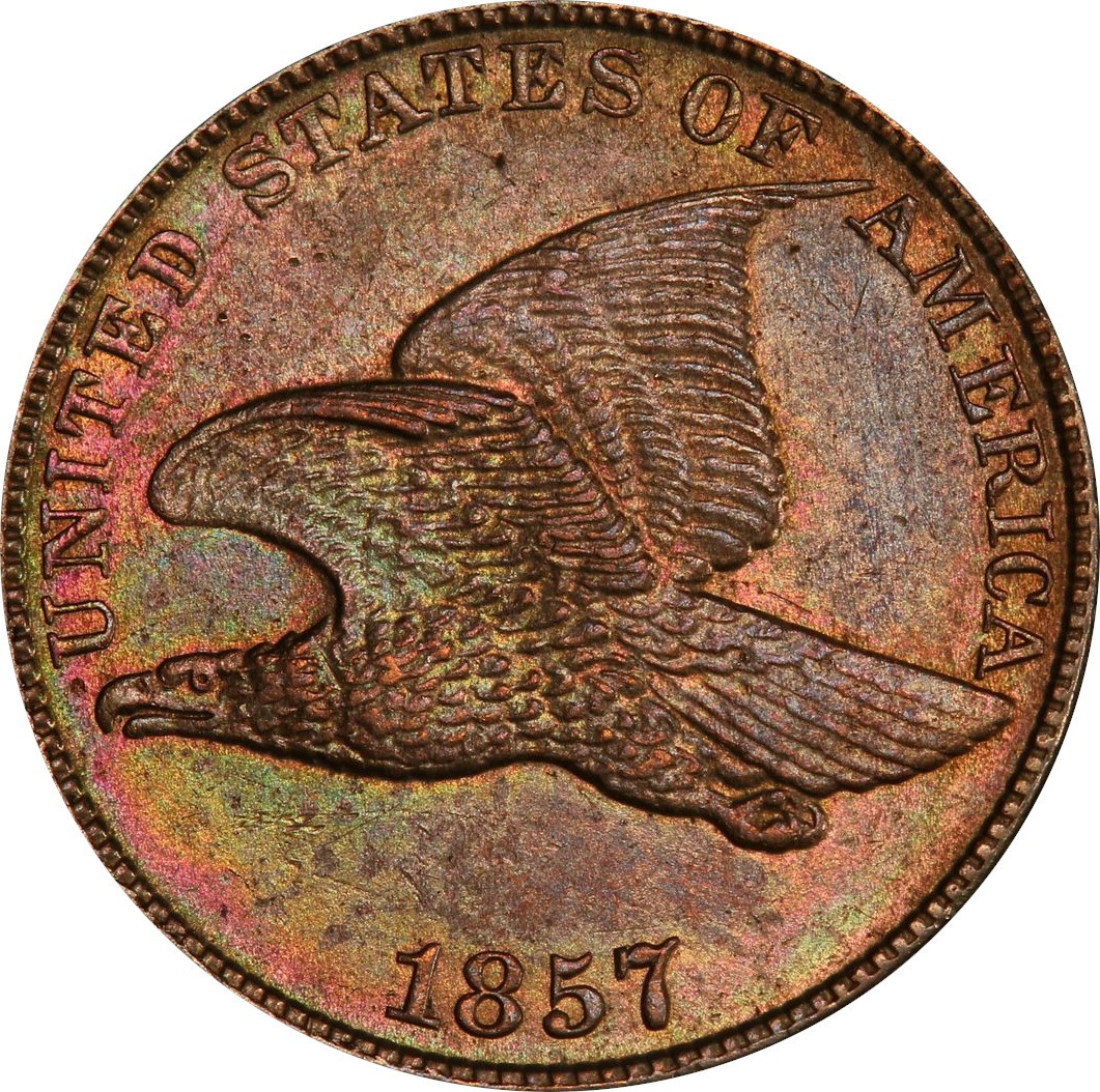 1857 MS62 Flying Eagle Cent, PCGS 42926611