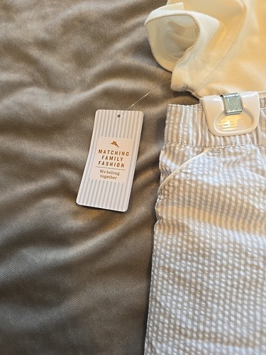 Tommy Bahama Kids Blue Striped Shorts, White Polo, Straw Hat 4T NWT - Picture 5 of 16