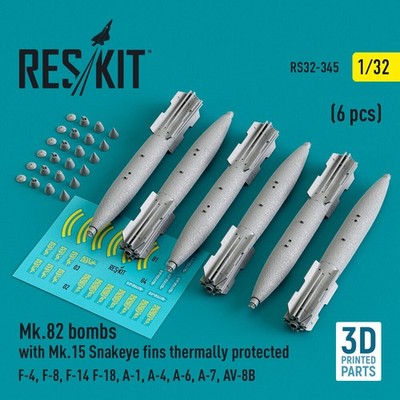 ResKit RS32-0345 - 1:32 Mk.82 bombs with Mk.15 Snakeye fins thermally protected 