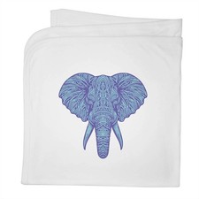 'Blue Tribal Elephant' Cotton Baby Blanket / Shawl (BY00042541)