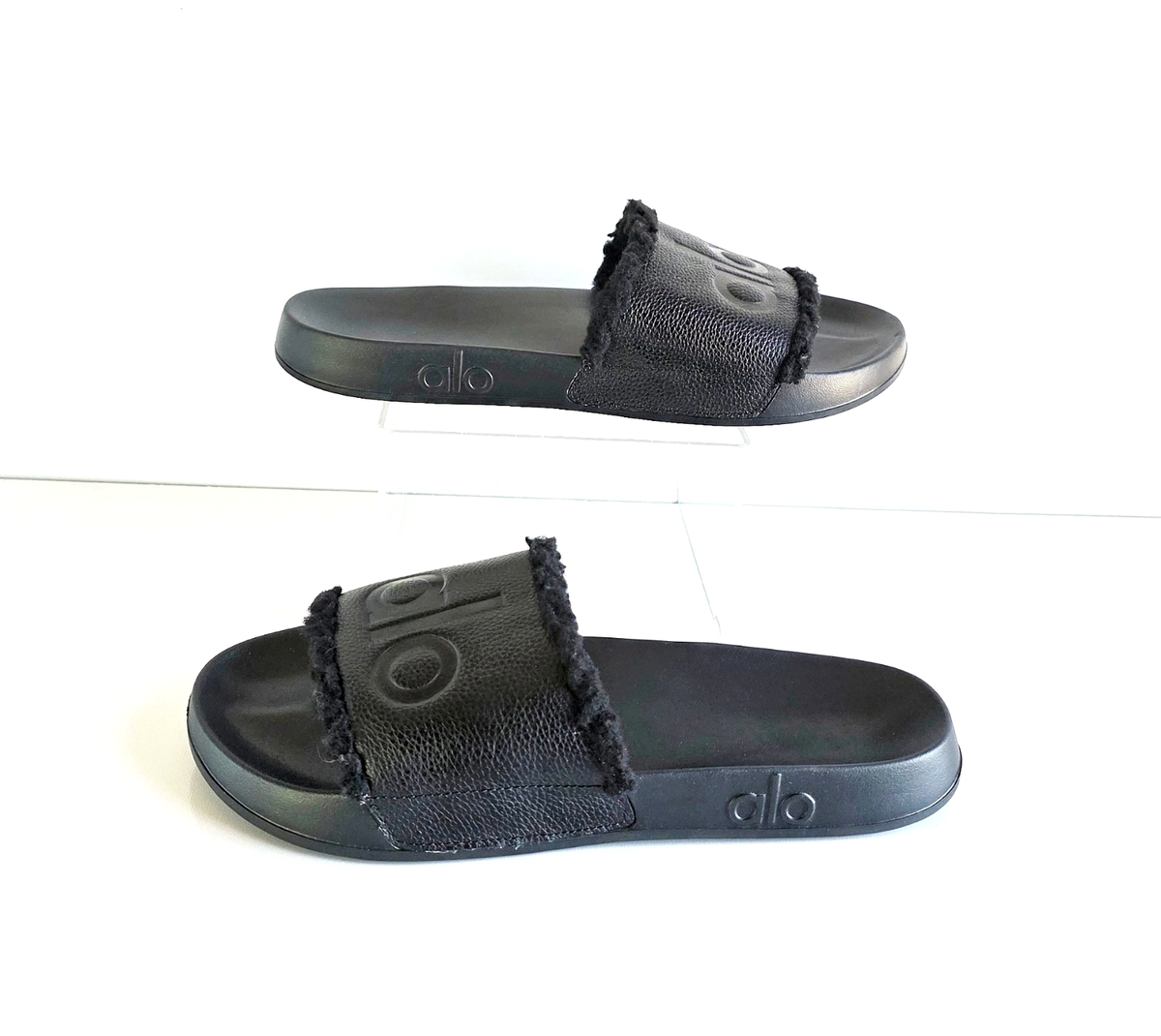 ALO Yoga Black It Slides Recovery Faux Fur Trim Women's Sz 11