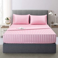 Satin-Silk Sheets Twin Size Bed Set Pink Soft Cooling Deep Pocket Sheets