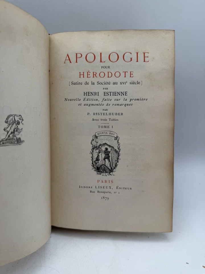 Apologie pour Herodote 1879 Henri Estienne 2 Volumes in French Note Cover Issues - Imagem 2 de 4