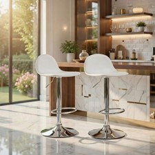 2er Set Barhocker APEX Weiß Kunstleder | Tresenhocker Chrom höhenverstellbar
