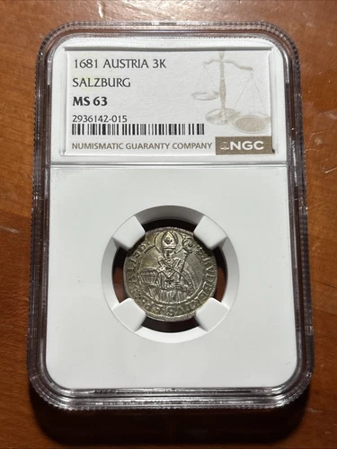 1681 AUSTRIA  Salzburg Silver 3 Kreuzer - NGC MS63