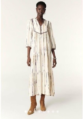 ba&sh Isolde Tiered Maxi Dress Tie Dye Natural Colors Women s Sz 4 EUC Festival