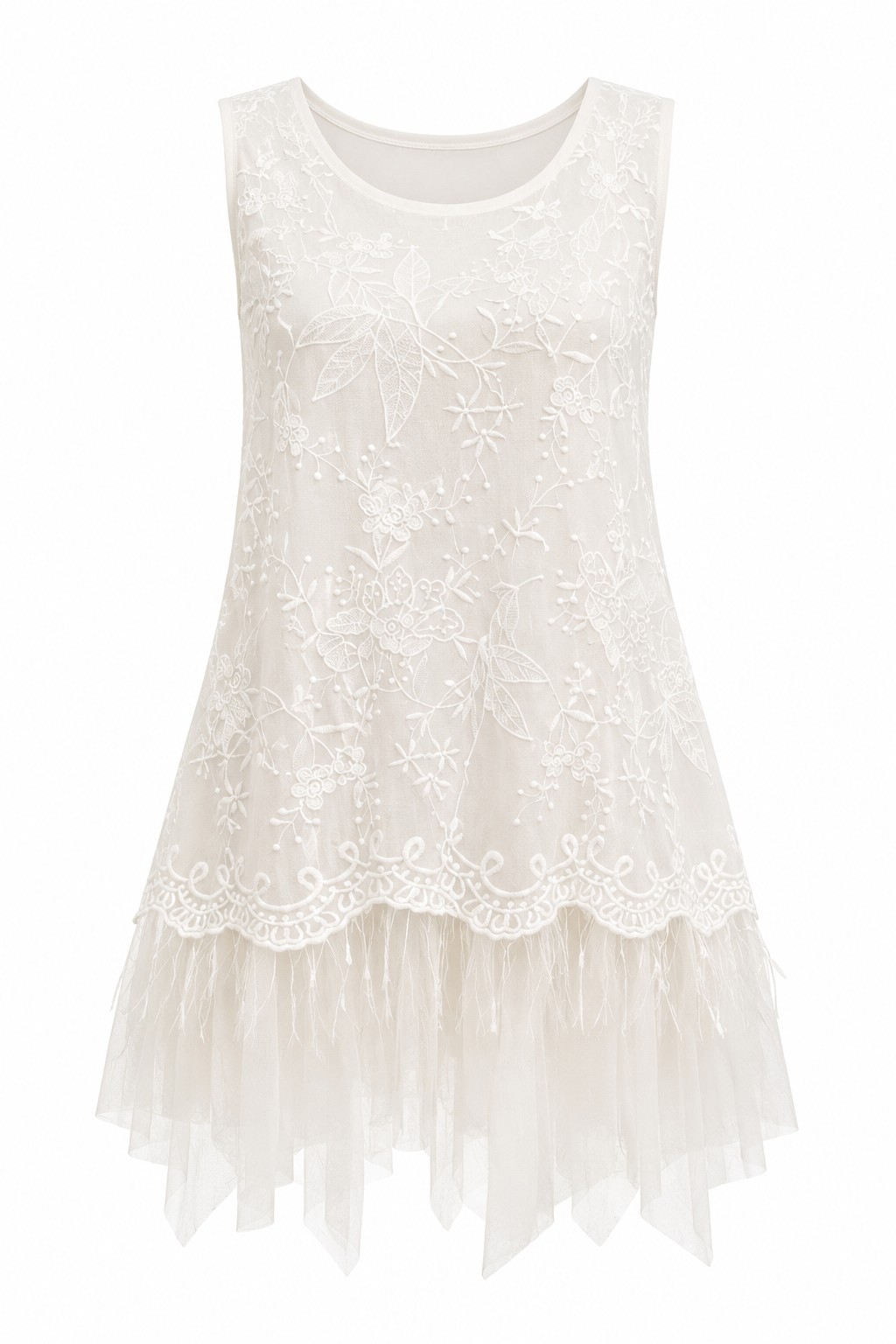 POL Ivory Tulle Floral Embroidered Lace Tunic Mini Dress Sz S NWOT Romantic Boho