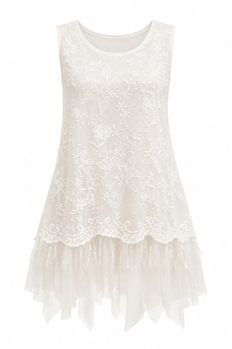 POL Ivory Tulle Floral Embroidered Lace Tunic Mini Dress Sz S NWOT Romantic Boho