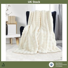 Image of Luxurious Fluffy Rabbit Faux Fur Throw Blanket White 63" x 78"