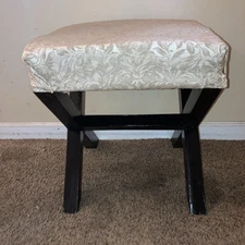 Foot Stool Rest Upholstered Gold cream Floral Flowers