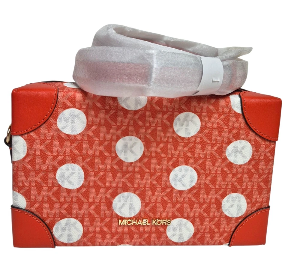 Bolso Bandolera Michael Kors Jeanie Pequeño Lunares Firma Logo Baúl Rojo Arcilla Foto 4 de 4