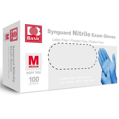 Basic Medical NGPF7002 Blue Nitrile Exam Gloves, Medium, 100 Count, LatexFree...