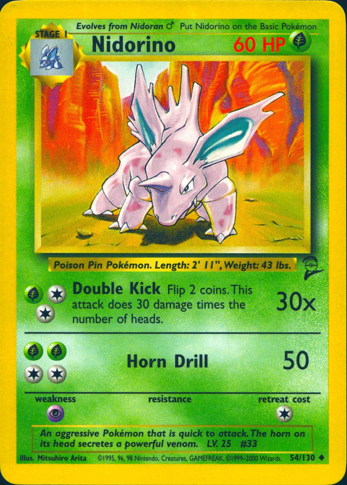 NIDORINO 54/130 UNCOMMON BASE SET 2 POKEMON MP