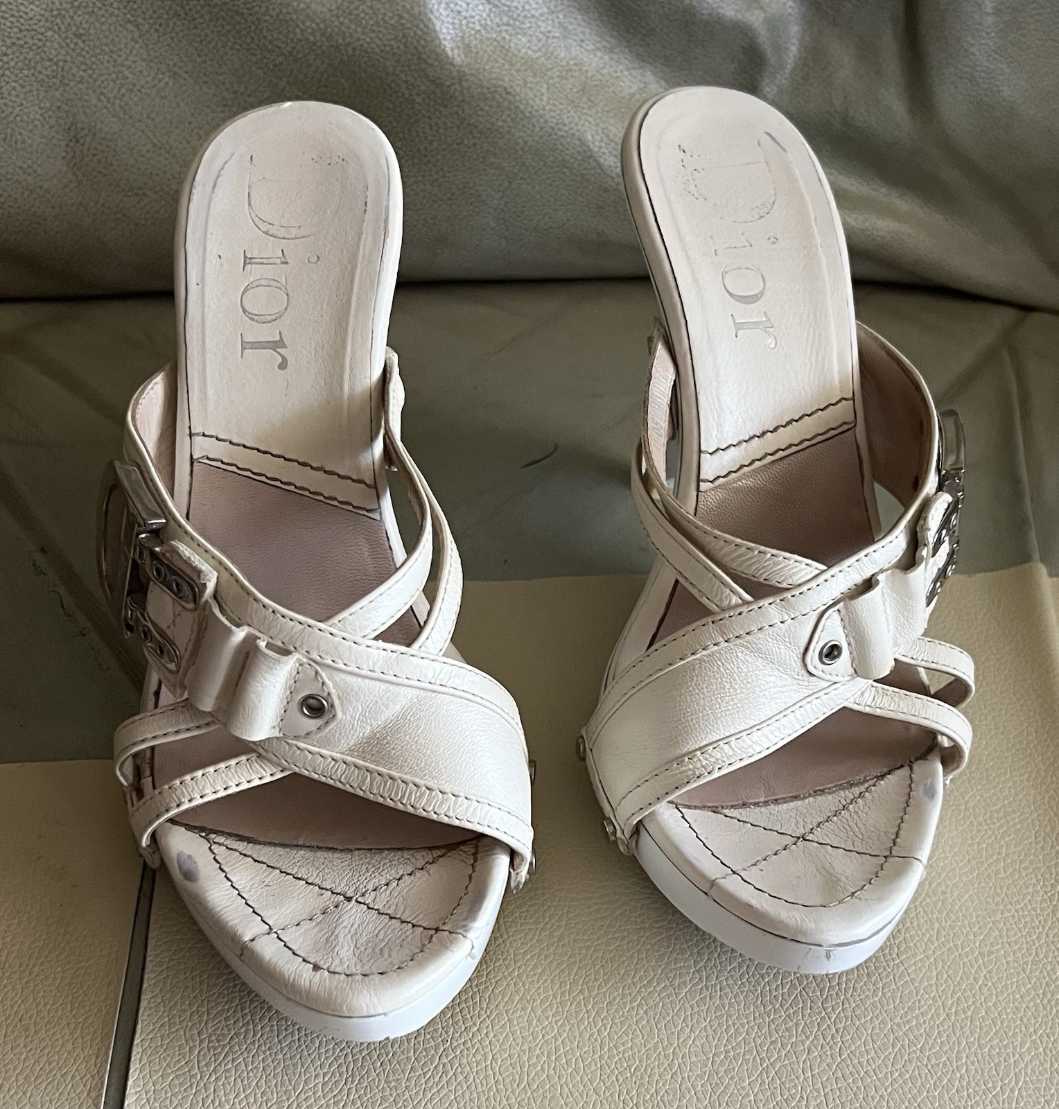 Christian DIOR Y2K Vintage John Galliano White High Heel Mule Sandals 38 Us 8 thumbnail 3