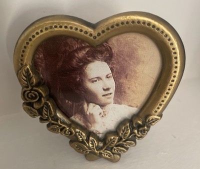 Weston Gallery Heart-Shaped Mini Picture Frame Antique Gold Metal Floral Design