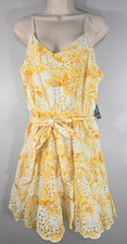 Express Women's Yellow Tiered Eyelet Mini Dress size Large Boho Belted NWT BP