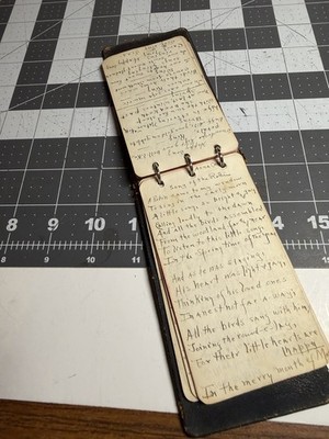 Vintage small early 1900s leather journal with hand written poetry Ephemera